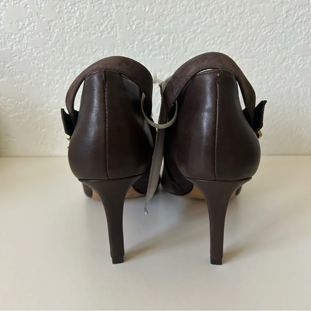 Vince Camuto Kreitha Leather Suede Stiletto Heels Booties in Root Beer Brown